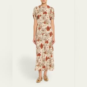 Ulla Johnson Floral Midi Dress - Cream and Red